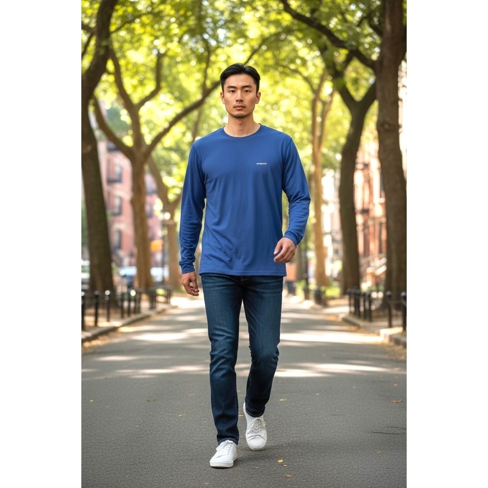 (B-72) Patagonia Capilene Men's Long Sleeve Shirt Blue Size M Performance Athlet